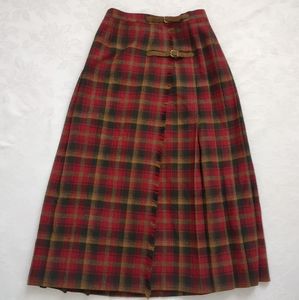 Rare Pendleton Plaid Red tartan wool fringe wrap pleated skirt